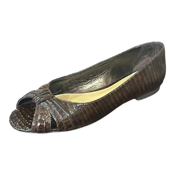 Alex Marie Leather Croc Embossed Open Toe Flats Brown Size 8 - Picture 1 of 9